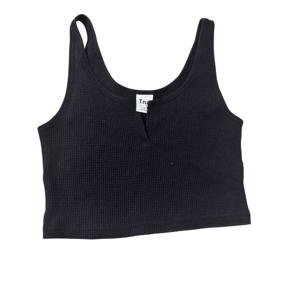 Tna Aritzia Black Ribbed Crop Tank Top Small Split Neck Sleeveless - Picture 1 of 5